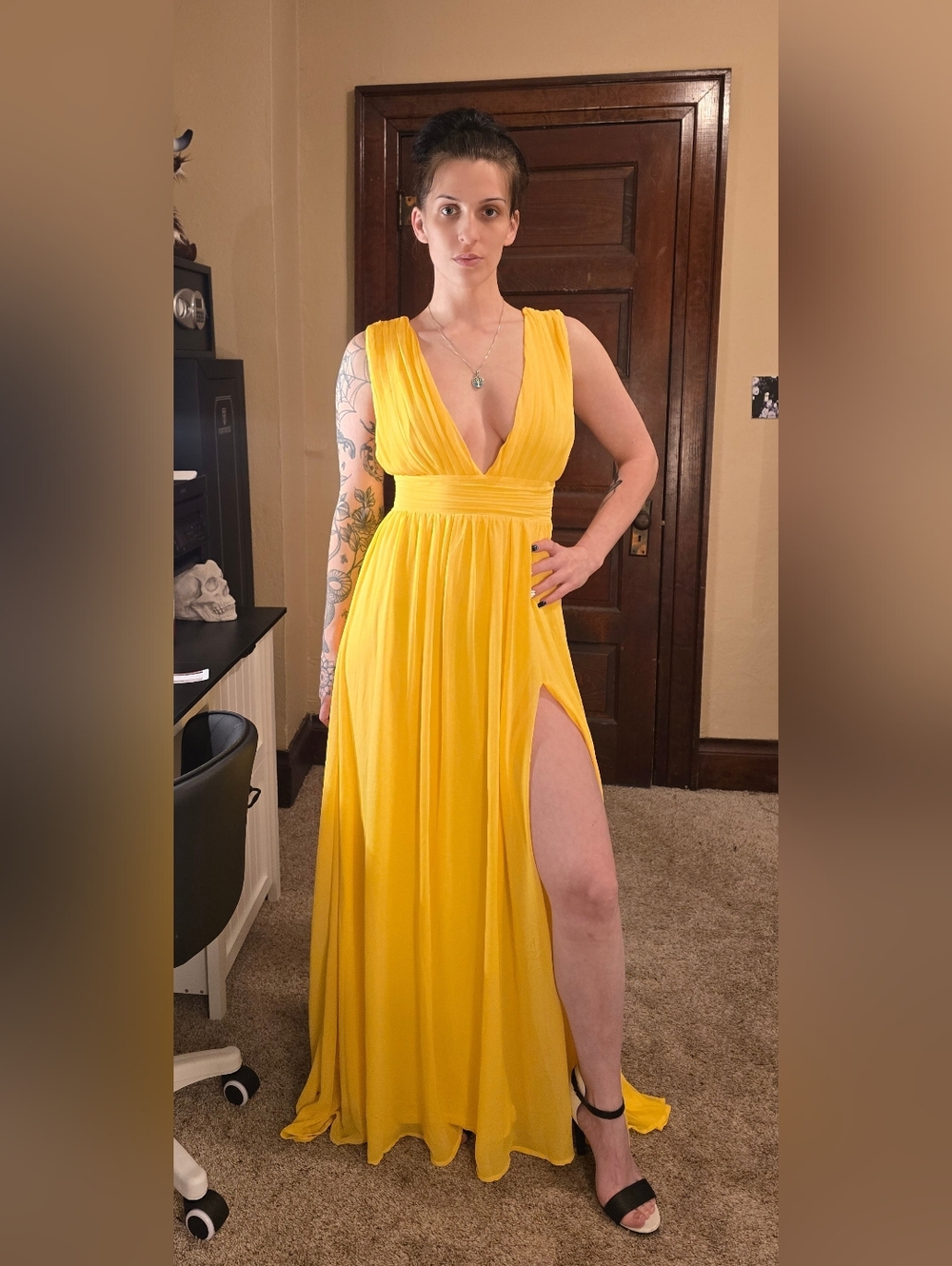 Love By Design Bright Yellow Plunge Maxi Gown